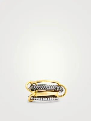 Vega Sterling Silver And 18K Gold Stacked Ring With Diamonds