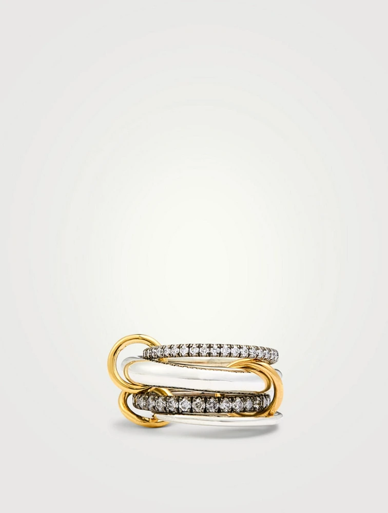 Cassini Sterling Silver And 18K Gold Stacked Ring With Diamonds