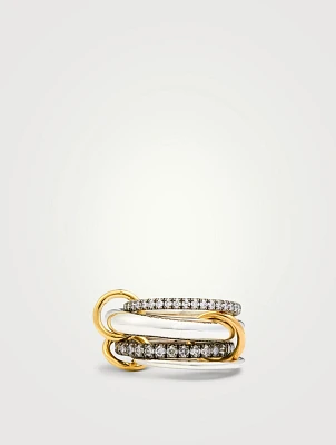 Cassini Sterling Silver And 18K Gold Stacked Ring With Diamonds