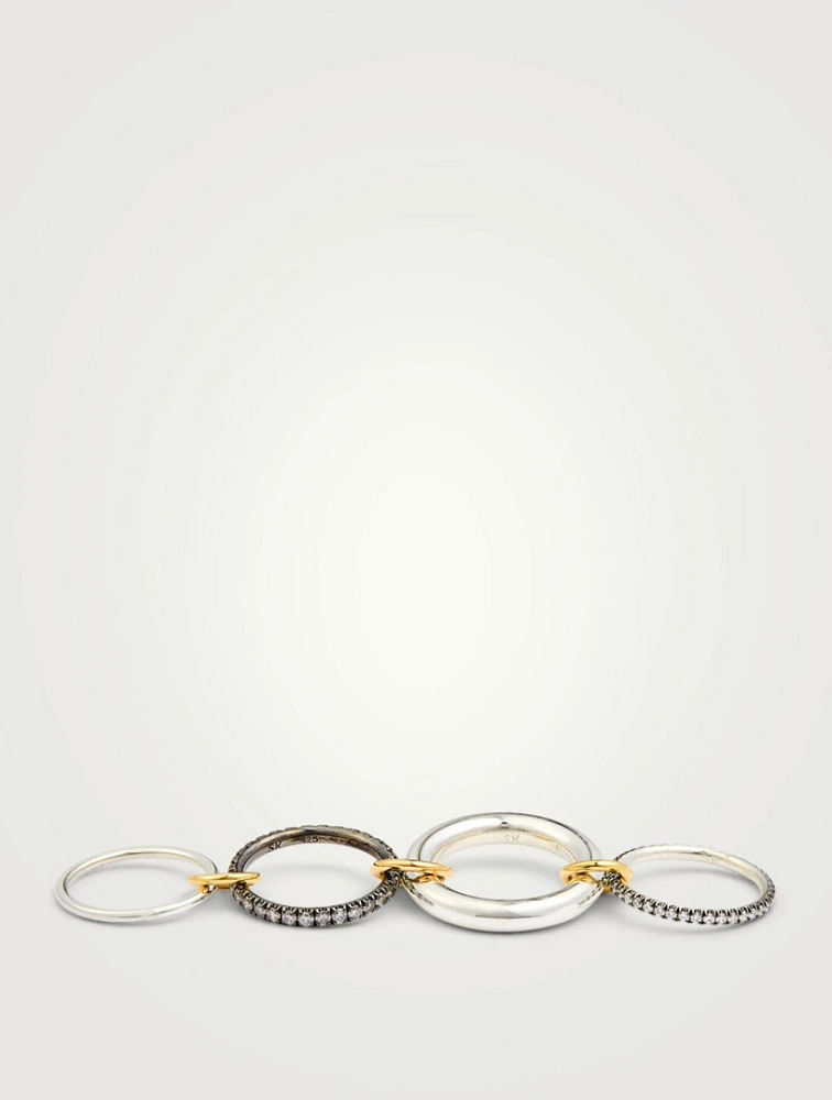 Cassini Sterling Silver And 18K Gold Stacked Ring With Diamonds