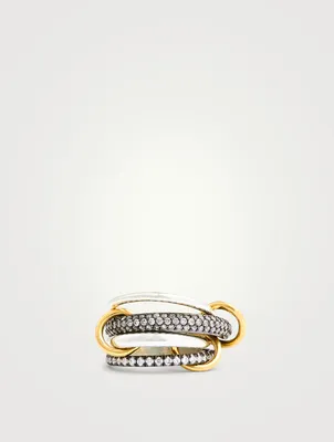 Vega SG Sterling Silver And 18K Gold Stacked Ring With Diamonds