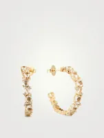 14K Gold Hoop Earrings With White Topaz And Diamonds