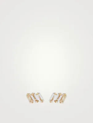 14K Gold Stud Earrings With White Topaz