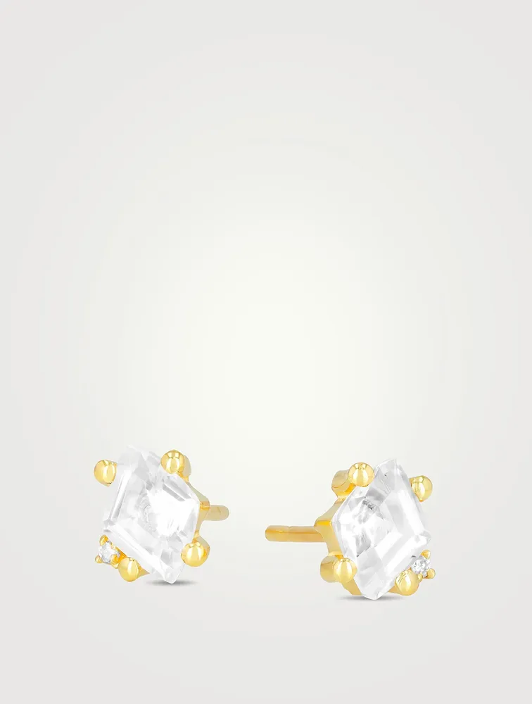 Santorini 14K Gold White Topaz And Diamond Stud Earrings