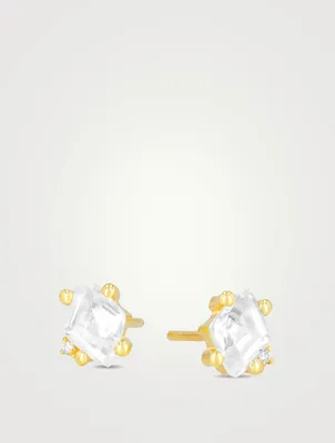 Santorini 14K Gold White Topaz And Diamond Stud Earrings