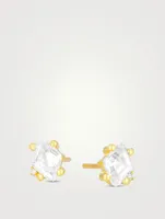 Santorini 14K Gold White Topaz And Diamond Stud Earrings