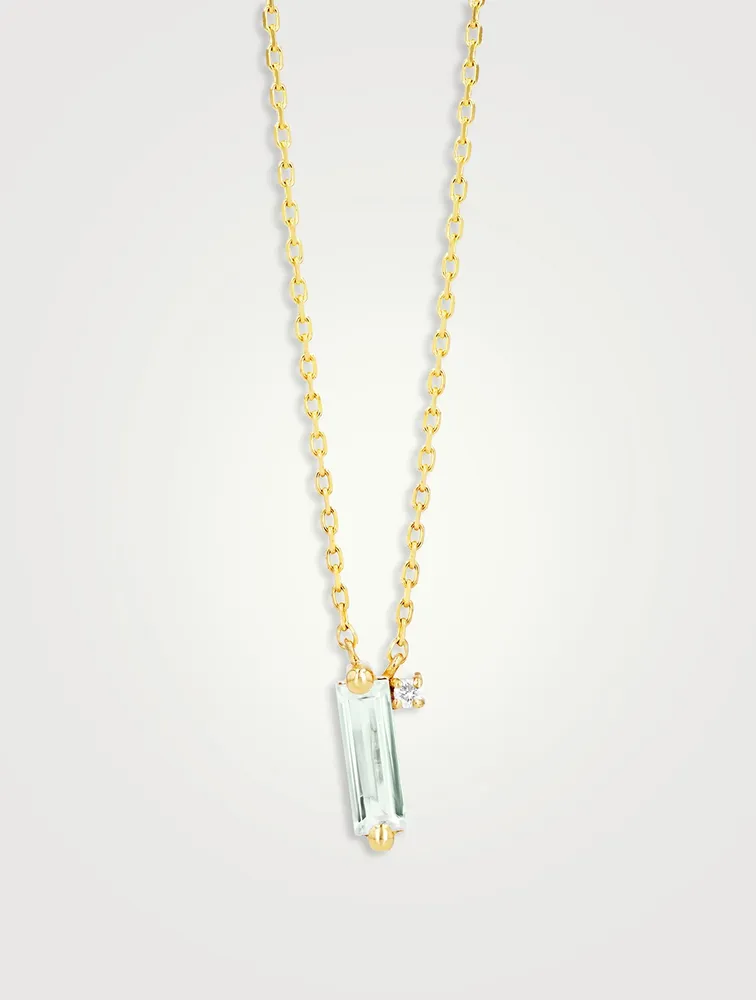 Santorini 14K Gold Necklace With Green Amethyst And Diamond