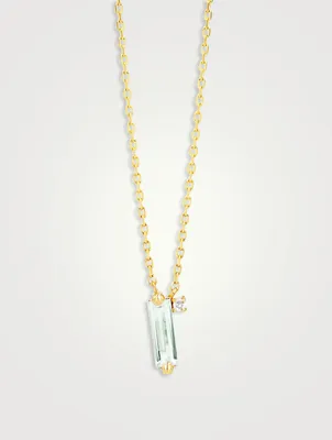 Santorini 14K Gold Necklace With Green Amethyst And Diamond