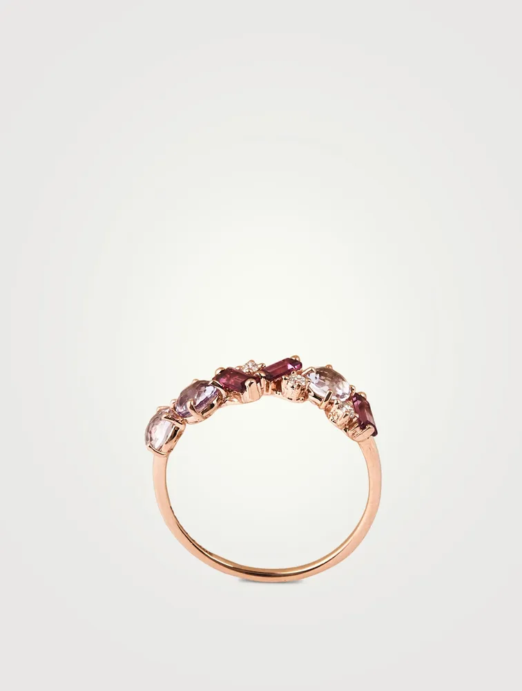 Amalfi 14K Rose Gold Ring With Rhodolite And Rose De France