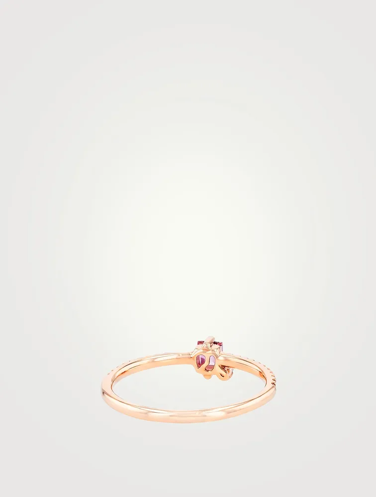 Santorini 14K Rose Gold Pink Topaz Ring With Diamonds