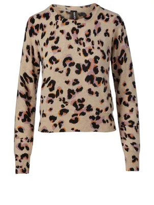 Cashmere Crewneck Sweater Leopard Print