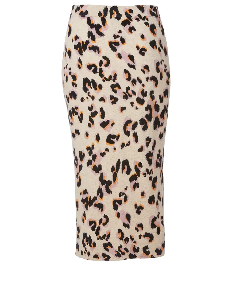 Cashmere Pencil Skirt Leopard Print