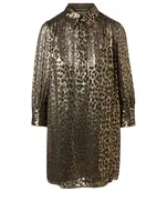 Silk-Blend Mini Shirt Dress Leopard Print