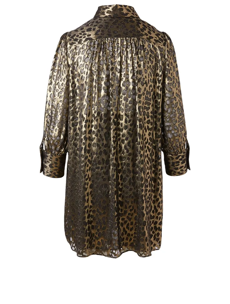 Silk-Blend Mini Shirt Dress Leopard Print