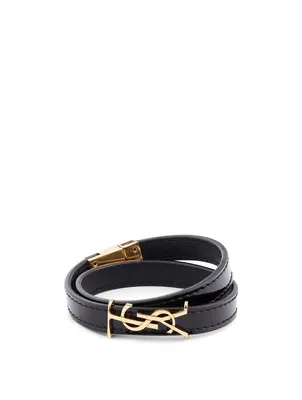 YSL Monogram Leather Wrap Bracelet