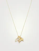 18K Gold Classic Charm Necklace With Royal Blue Moonstone And Rock Crystal