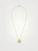 18K Gold Classic Charm Necklace With Royal Blue Moonstone And Rock Crystal