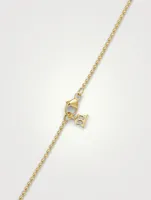 18K Gold Classic Charm Necklace With Royal Blue Moonstone And Rock Crystal