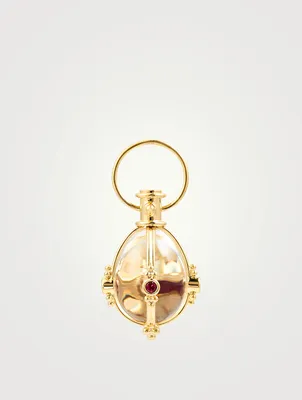 18K Gold Classic Faceted Amulet With Crystal And Ruby