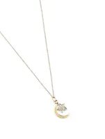 14K Gold Moon And Star Necklace With Diamonds