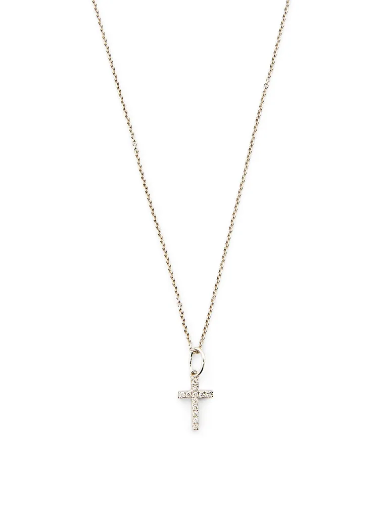 Small 14K White Gold Cross Necklace With Diamonds