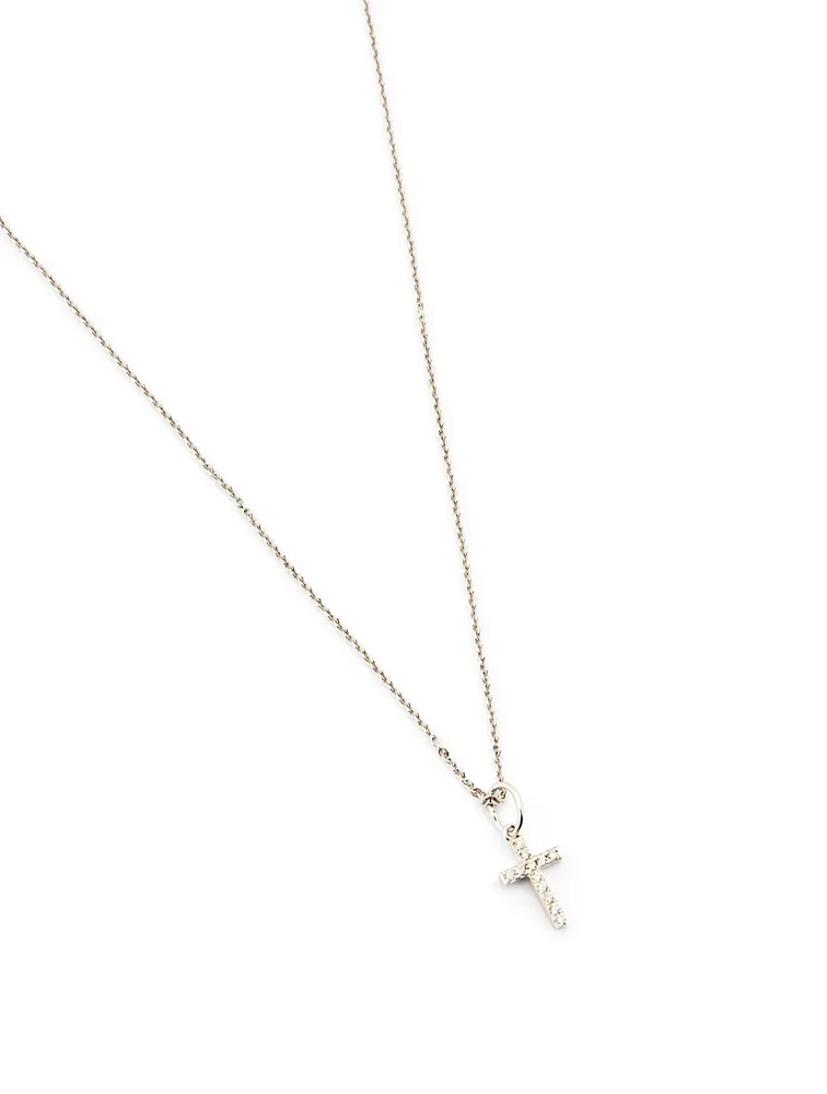 Small 14K White Gold Cross Necklace With Diamonds