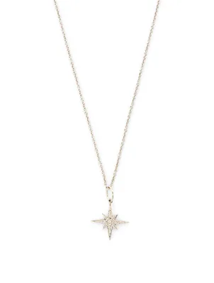 Small 14K White Gold Starburst Necklace With Diamonds
