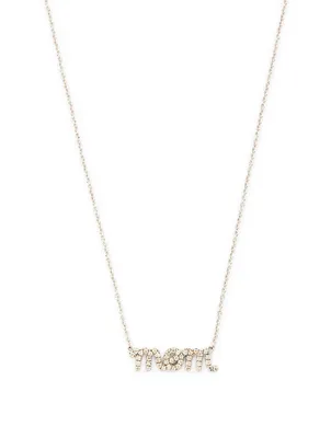 Small 14K White Gold Mom Necklace With Diamonds