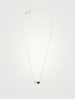 14K White Gold Double Heart Necklace With White And Black Diamonds