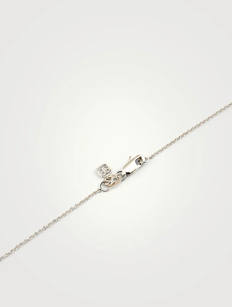 14K White Gold Double Heart Necklace With White And Black Diamonds