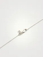 14K White Gold Double Heart Necklace With White And Black Diamonds