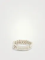 14K White Gold Bar Chain Ring With Diamonds