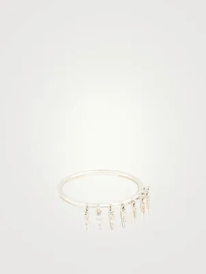 14K White Gold Fringe Ring With Diamonds