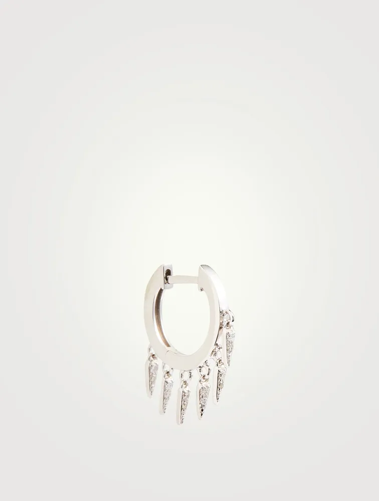 14K White Gold Huggie Hoop Earring With Diamonds