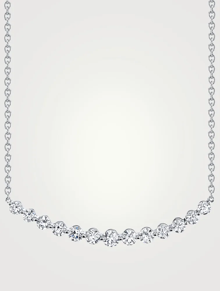 18K White Gold Crescent Necklace With Diamonds