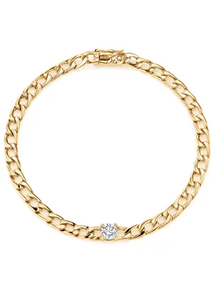 18K Gold Curb Chain Bracelet With Round Diamond