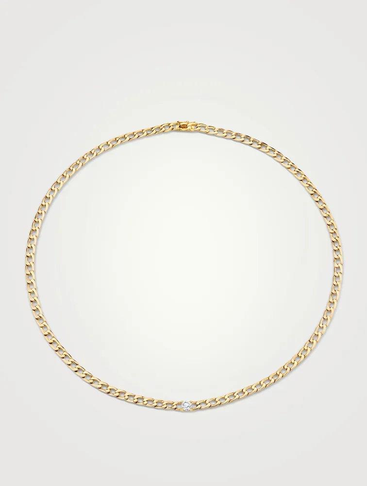 18K Gold Chain Necklace With Round Diamond