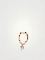 18K Rose Gold Huggie Hoop Earring With Heart Diamond Drop