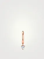 18K Rose Gold Huggie Hoop Earring With Heart Diamond Drop