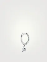 18K White Gold Huggie Hoop Earring With Pear Diamond Drop