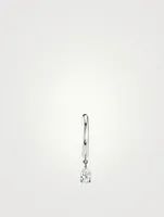 18K White Gold Huggie Hoop Earring With Pear Diamond Drop