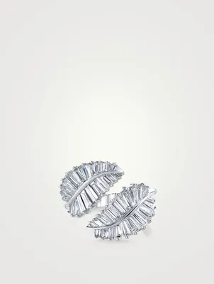 Palm Leaf 18K White Gold Ring With Diamonds
