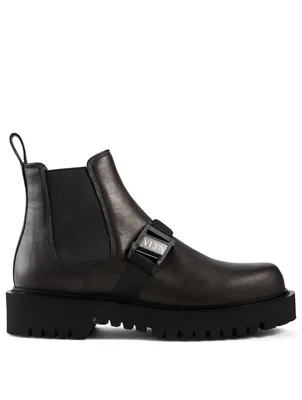 Leather Beatle Boots With VLTN Buckle