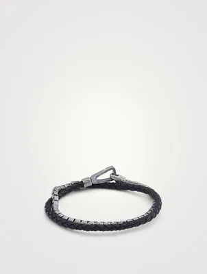 Lash Double Wrap Silver Chain And Braided Leather Bracelet