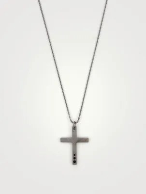 The Cross Oxidized Silver Wide Pendant Necklace With Black Enamel