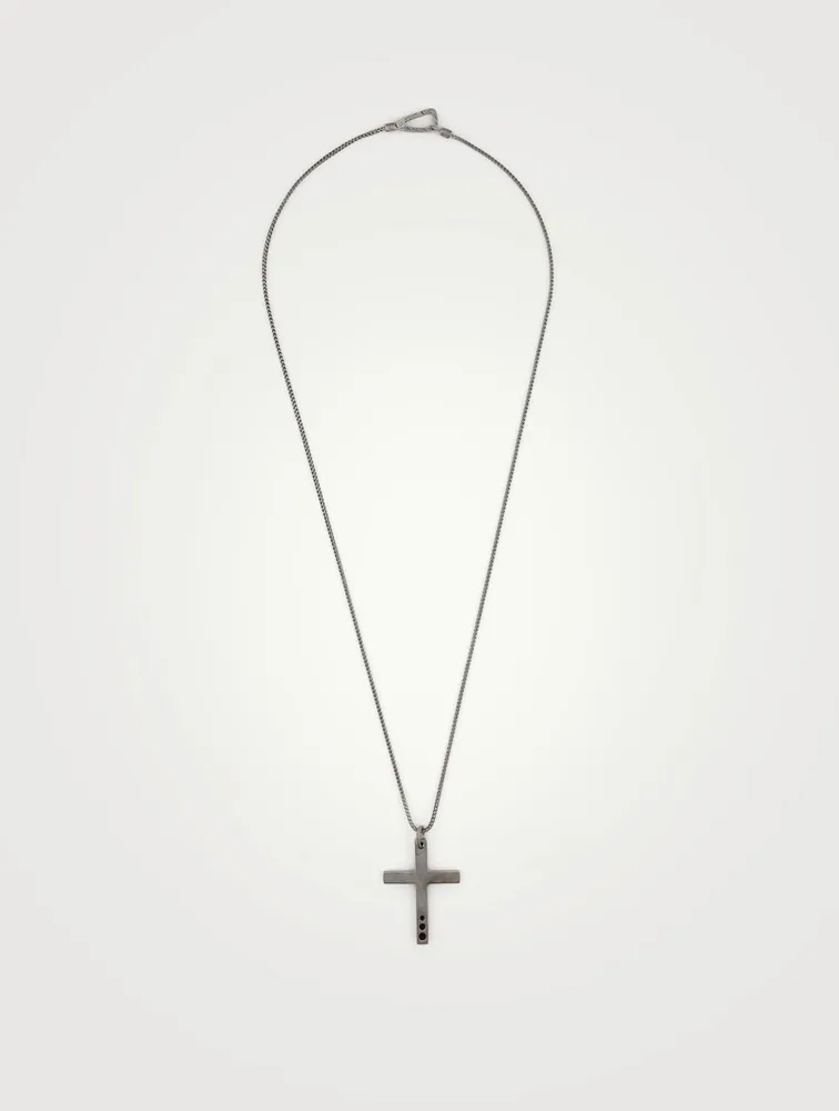 The Cross Oxidized Silver Wide Pendant Necklace With Black Enamel