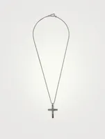 The Cross Oxidized Silver Wide Pendant Necklace With Black Enamel