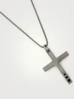 The Cross Oxidized Silver Wide Pendant Necklace With Black Enamel