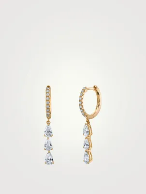 18K Gold Huggie Drop Earrings With Diamonds