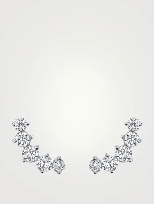 18K White Gold Diamond Arc Earrings